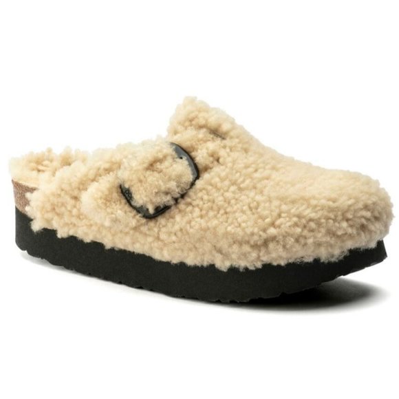 Birkenstock Shoes - NEW Birkenstock Papillio Boston Big Buckle Shearling Mule Teddy Eggshell 37 US 6